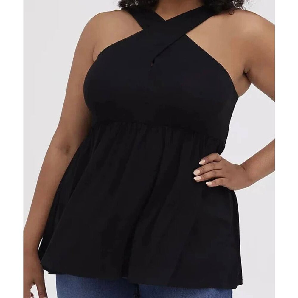 Torrid Super Soft Halter Neck Surplice Babydoll Tank Black 1x Minimalist Neutral